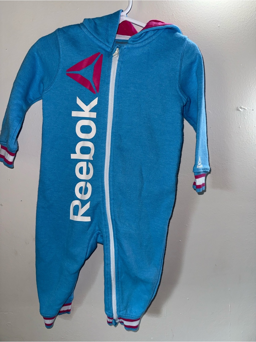 Reebok Turquoise & Pink Logo Kids Fleece One-Piece Hoodie